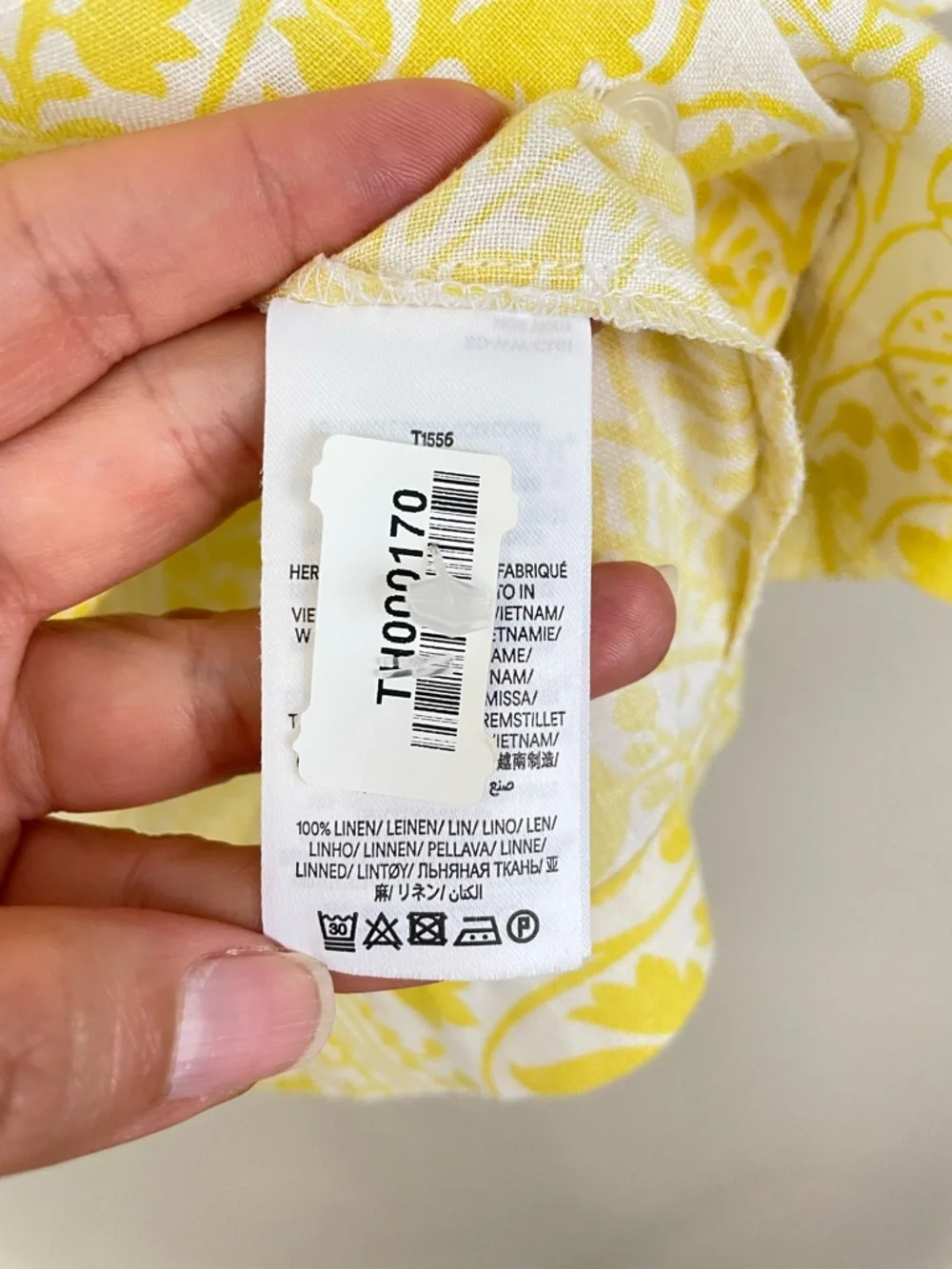 Boden Yellow and White Floral Short Sleeve Linen Button Up Shirt Size 4 - Picture 6 of 6